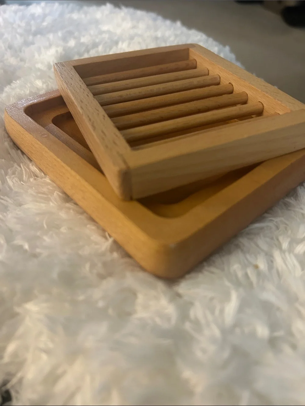 Dual Layered Walnut Wooden Slatted Soap Dish - Natural Brown